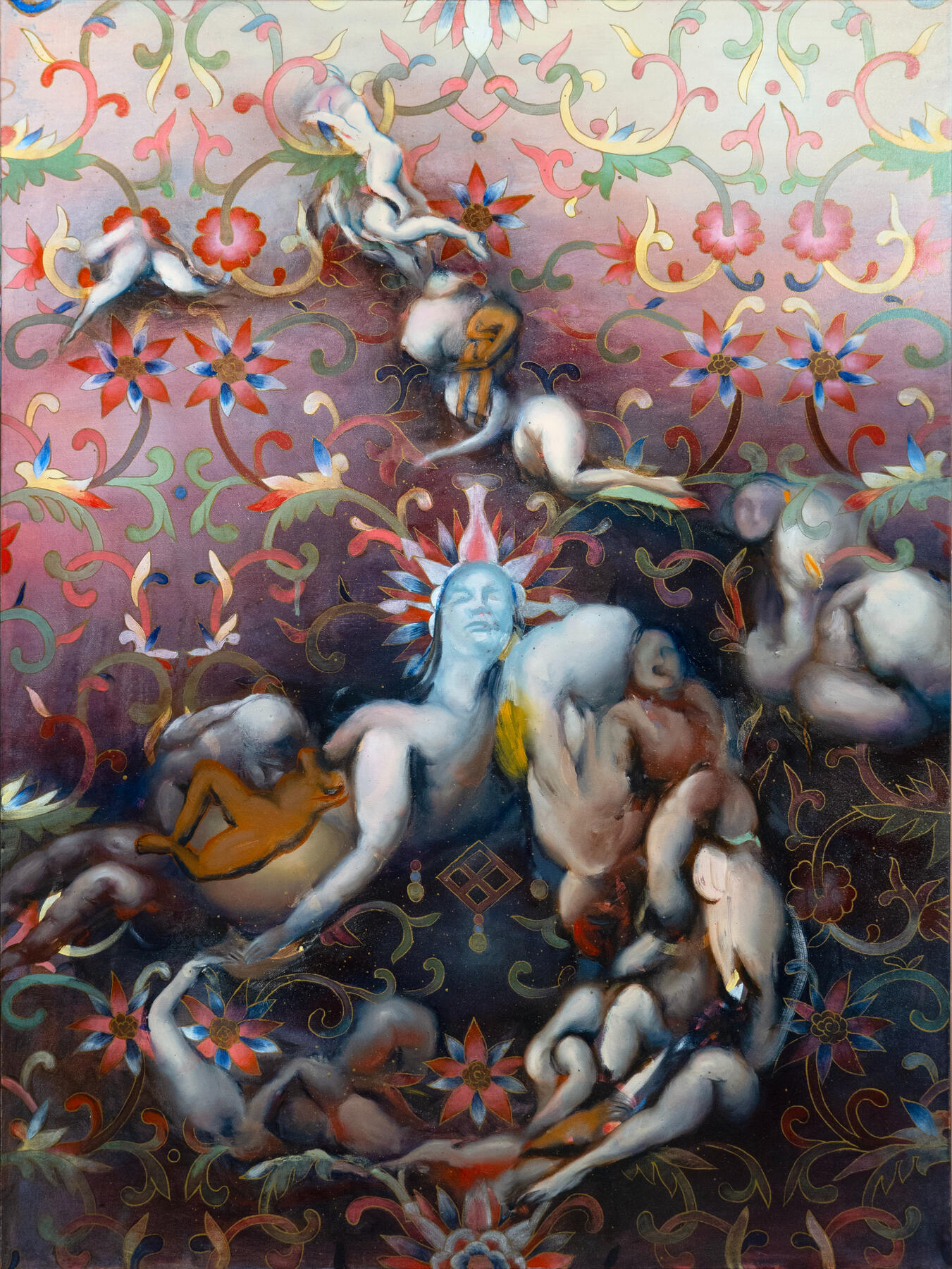 Intrinsic weavings, oil and acrylic on canvas, 30 x 40 inches, 2022